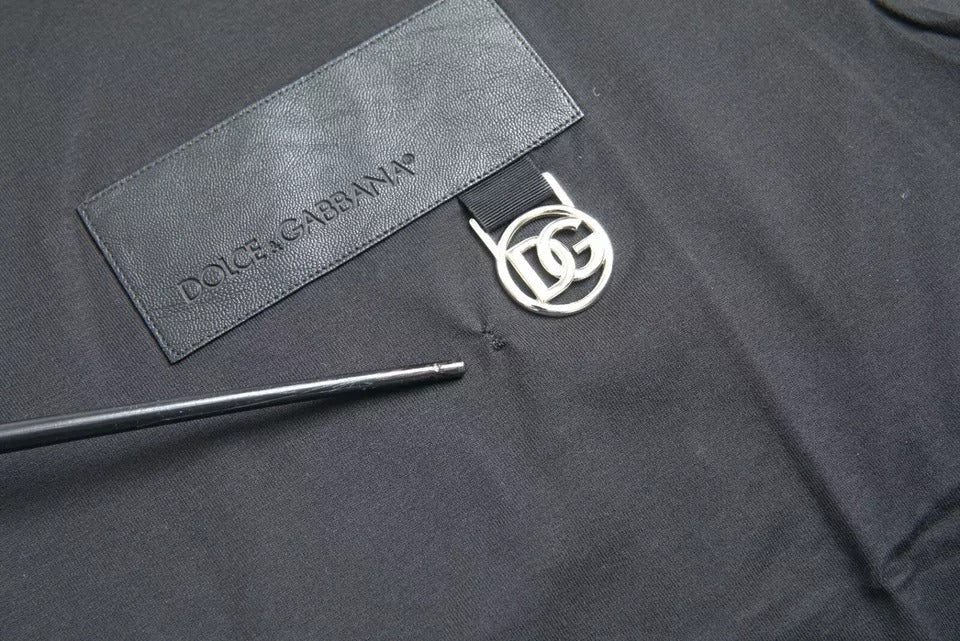 Dolce & Gabbana Black Logo Patch Cotton Crew Neck Men's T-shirt (Pre-Owned)