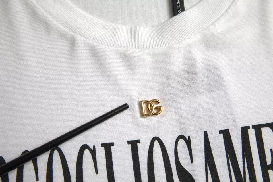 Dolce & Gabbana White Logo Cotton Round Neck Short Sleeves Men's T-shirt (Pre-Owned)