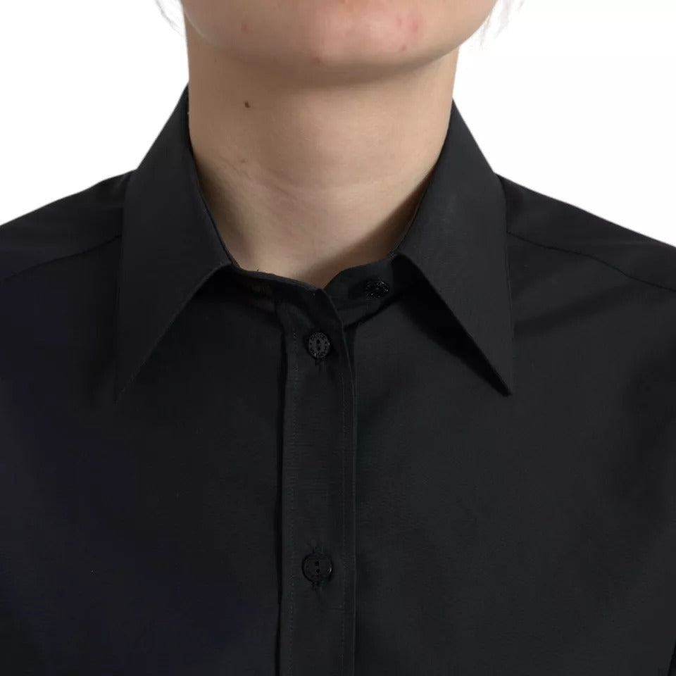 Dolce & Gabbana Black Cotton Collared Formal Dress Shirt Women's Top (Pre-Owned)