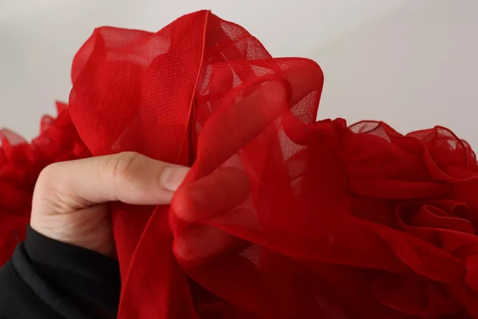 Dolce & Gabbana Red Silk Ascot Collar Ruffles Blouse Women's Top (Pre-Owned)