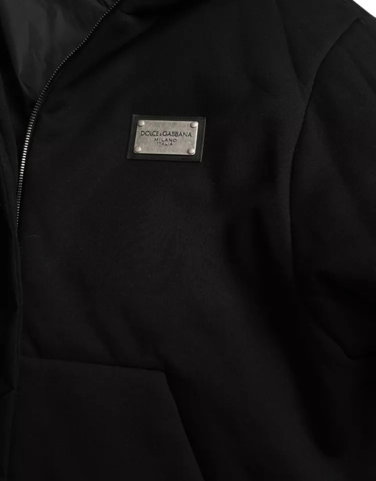 Dolce & Gabbana Black Cotton Hooded Logo Bomber Men Men's Jacket (Pre-Owned)
