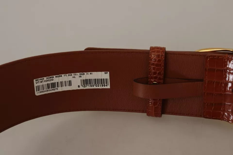 Dolce & Gabbana Brown Wide Waist Design Leather Gold Metal Buckle Women's Belt (Pre-Owned)