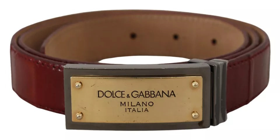 Dolce & Gabbana Brown Leather Gold Engraved Metal Buckle Women's Belt (Pre-Owned)
