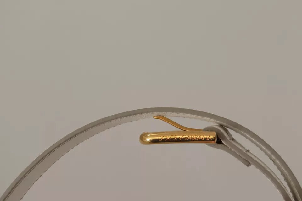 Dolce & Gabbana White Leather Gold Logo Engraved Metal Buckle Women's Belt (Pre-Owned)