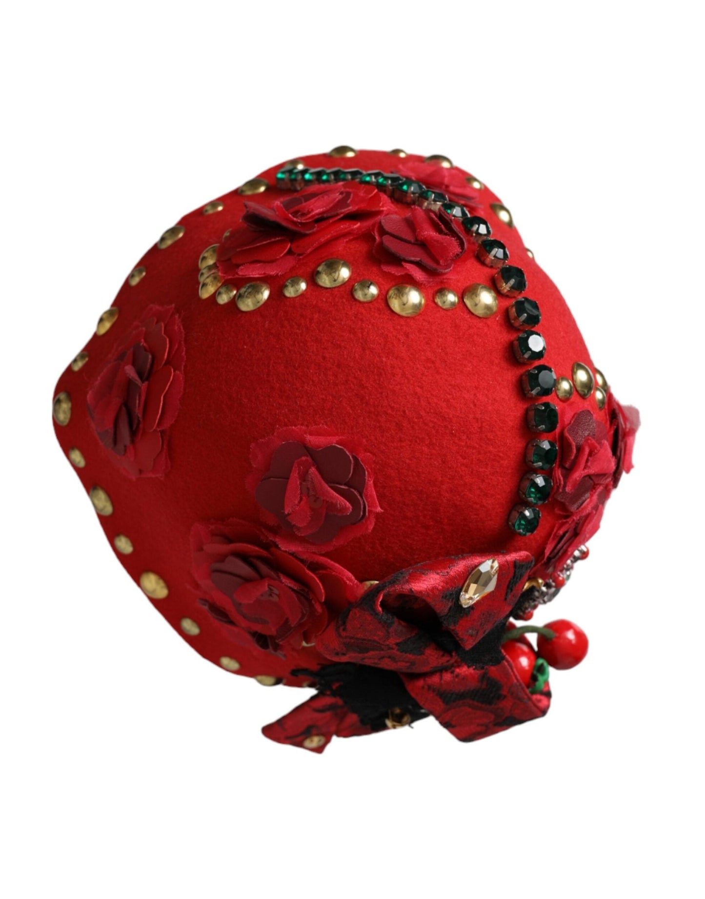 Dolce & Gabbana Red Crystal Gold Roses Brooch Embellished Women's Hat
