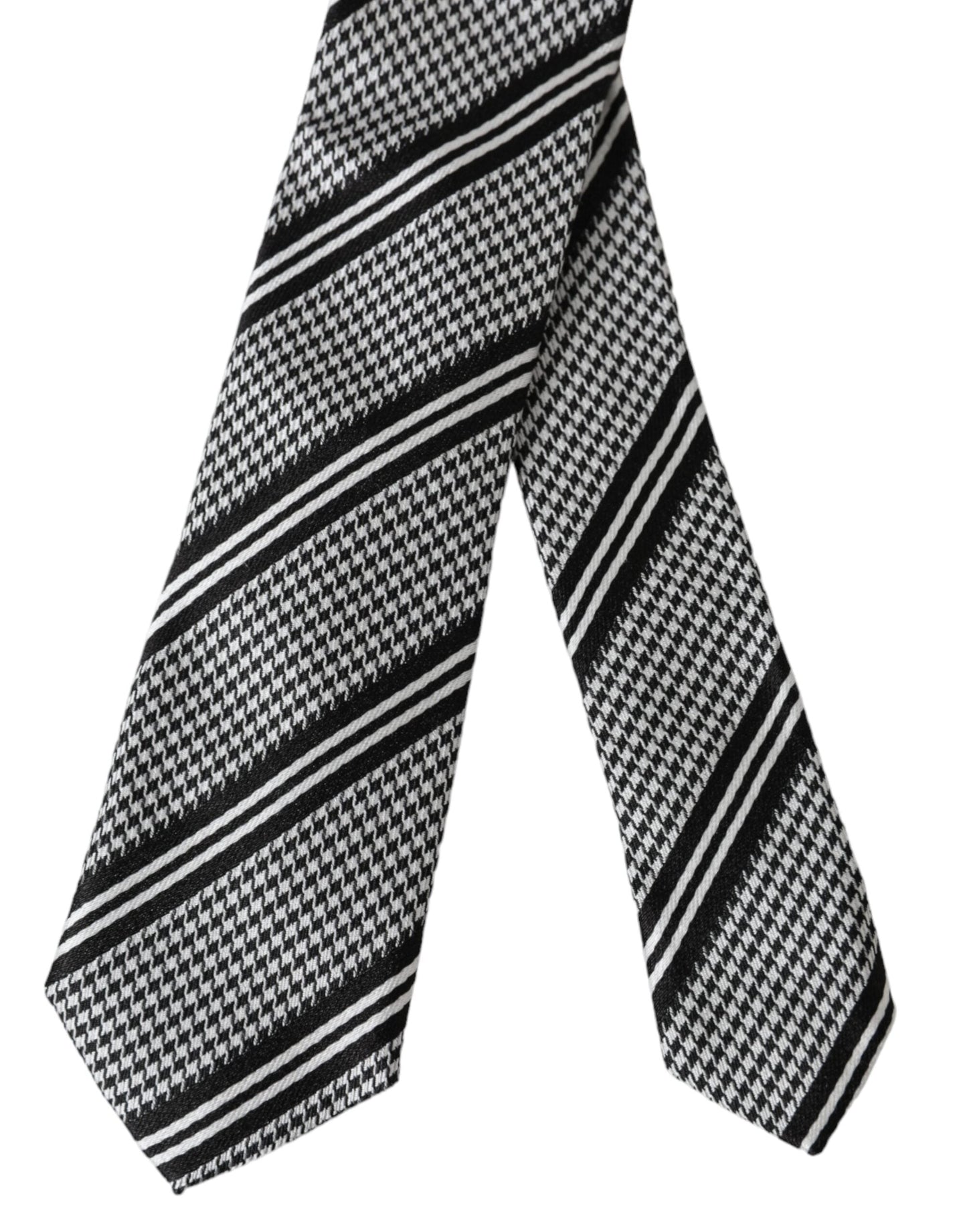 Dolce & Gabbana Black White Stripes Silk Adjustable Men's Tie