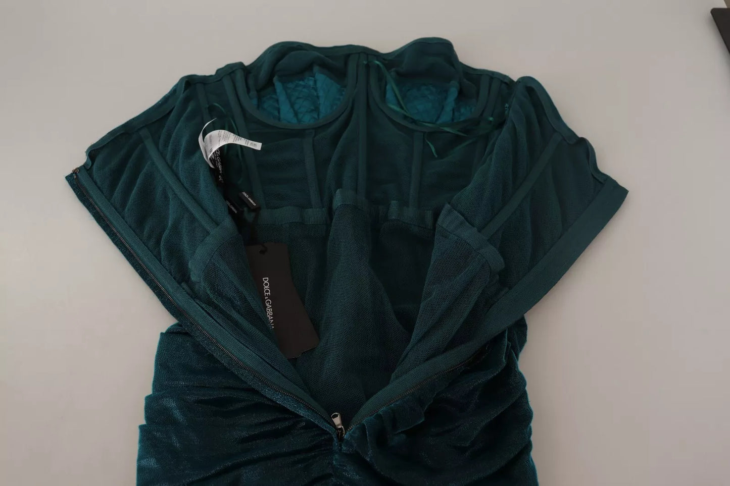 Dolce & Gabbana Turquoise Bustier Bodice Draped Midi Women's Dress (Pre-Owned)