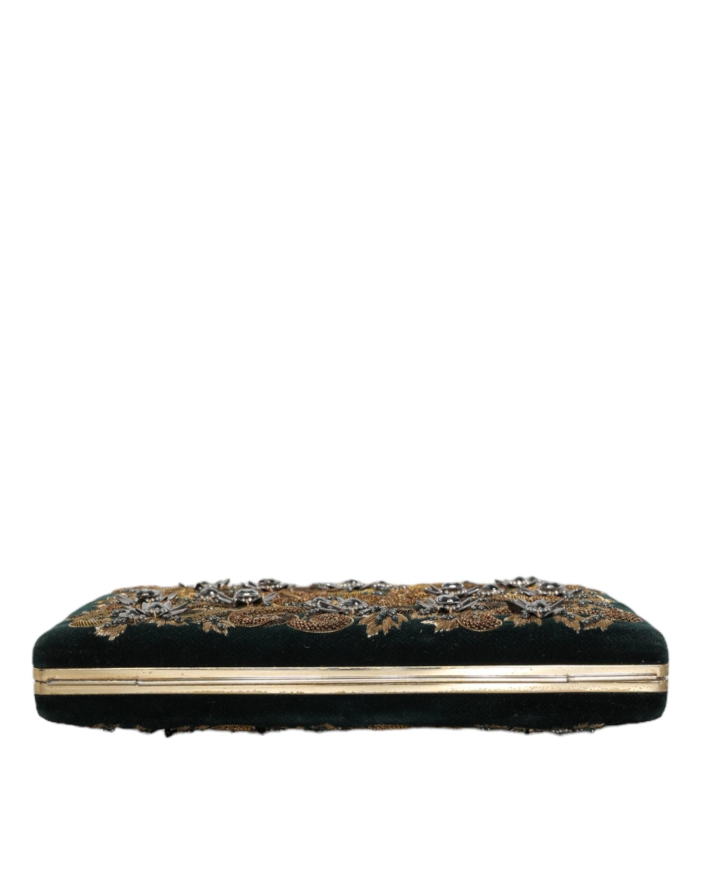 Dolce & Gabbana Black Velvet Gold Frame Clutch Evening Party Purse Women's Bag