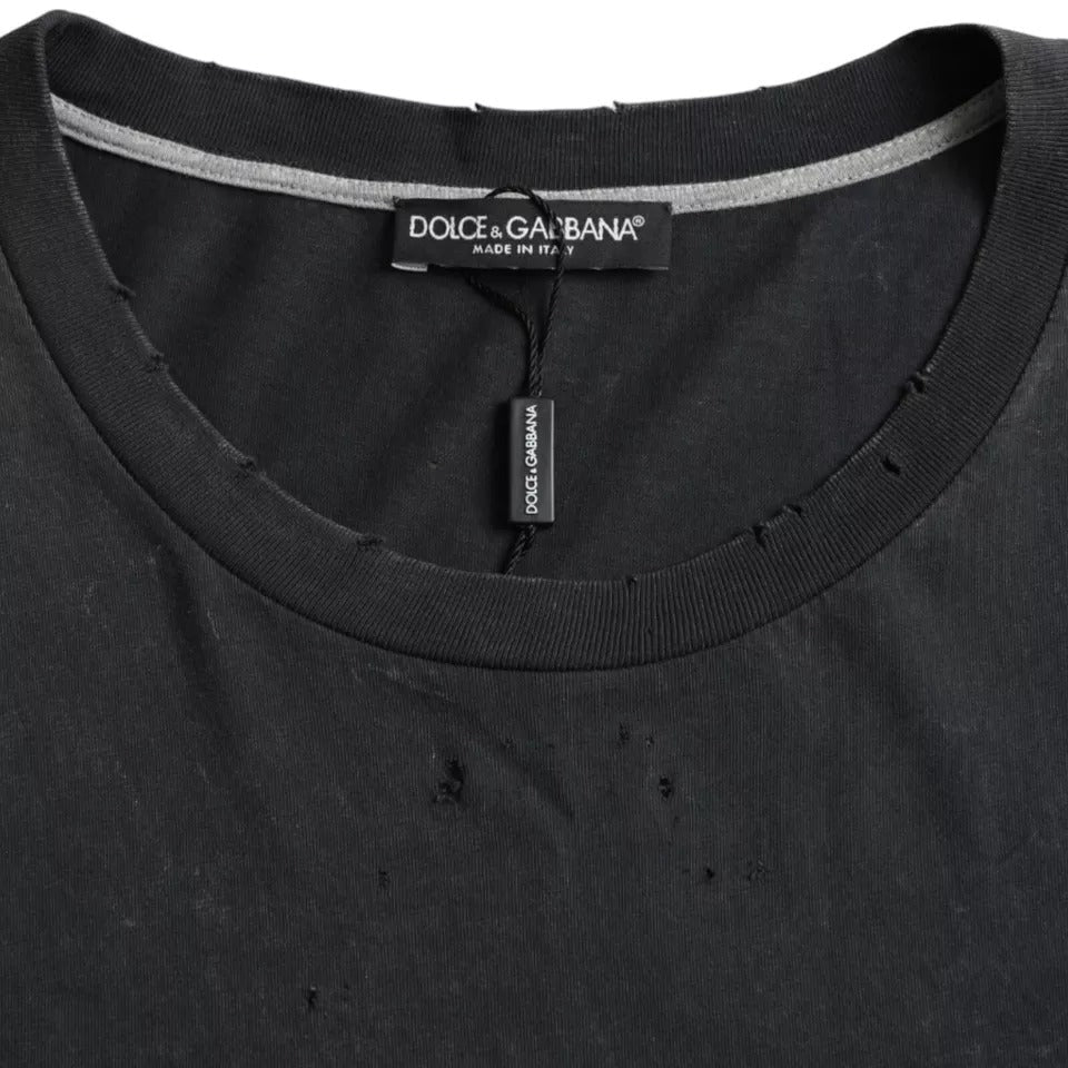 Dolce & Gabbana Black Graphic Printed Cotton Short Sleeves Men's T-shirt