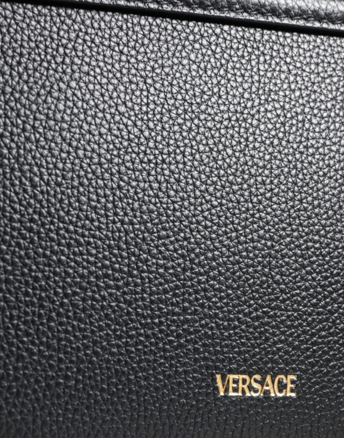 Versace Black Grainy Calf Leather Logo Crossbody Shoulder Women's Bag