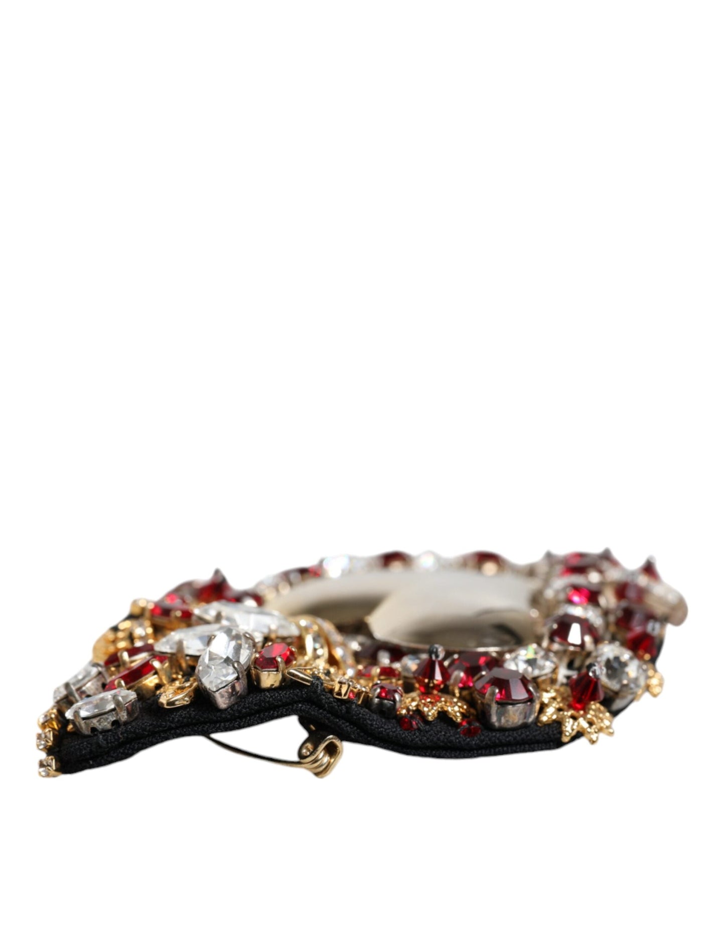 Dolce & Gabbana Gold Tone Brass Sacred Heart Crystal Embellished Women's Brooch