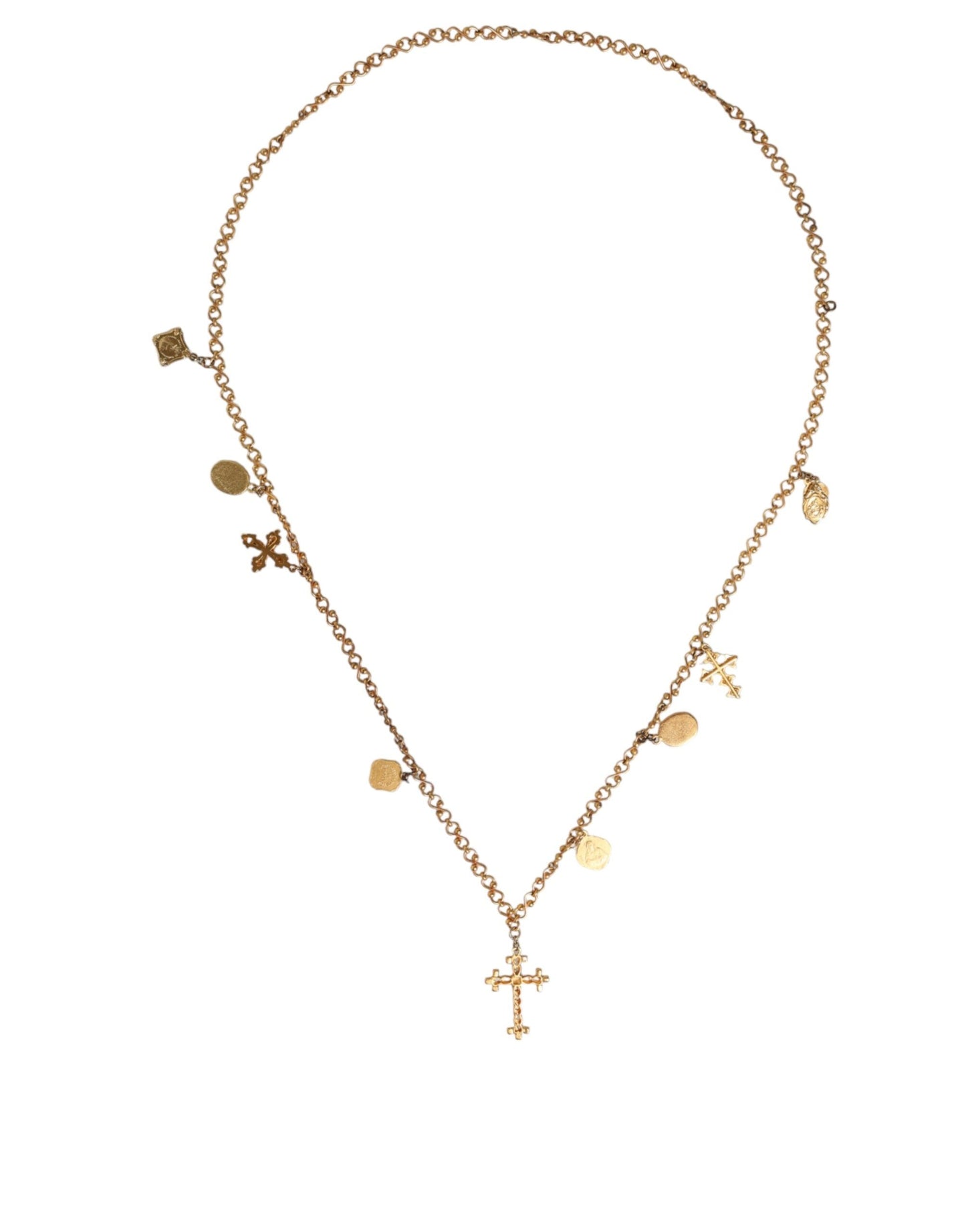 Dolce & Gabbana Gold Tone Brass Chain Religious Cross Pendant Women's Necklace
