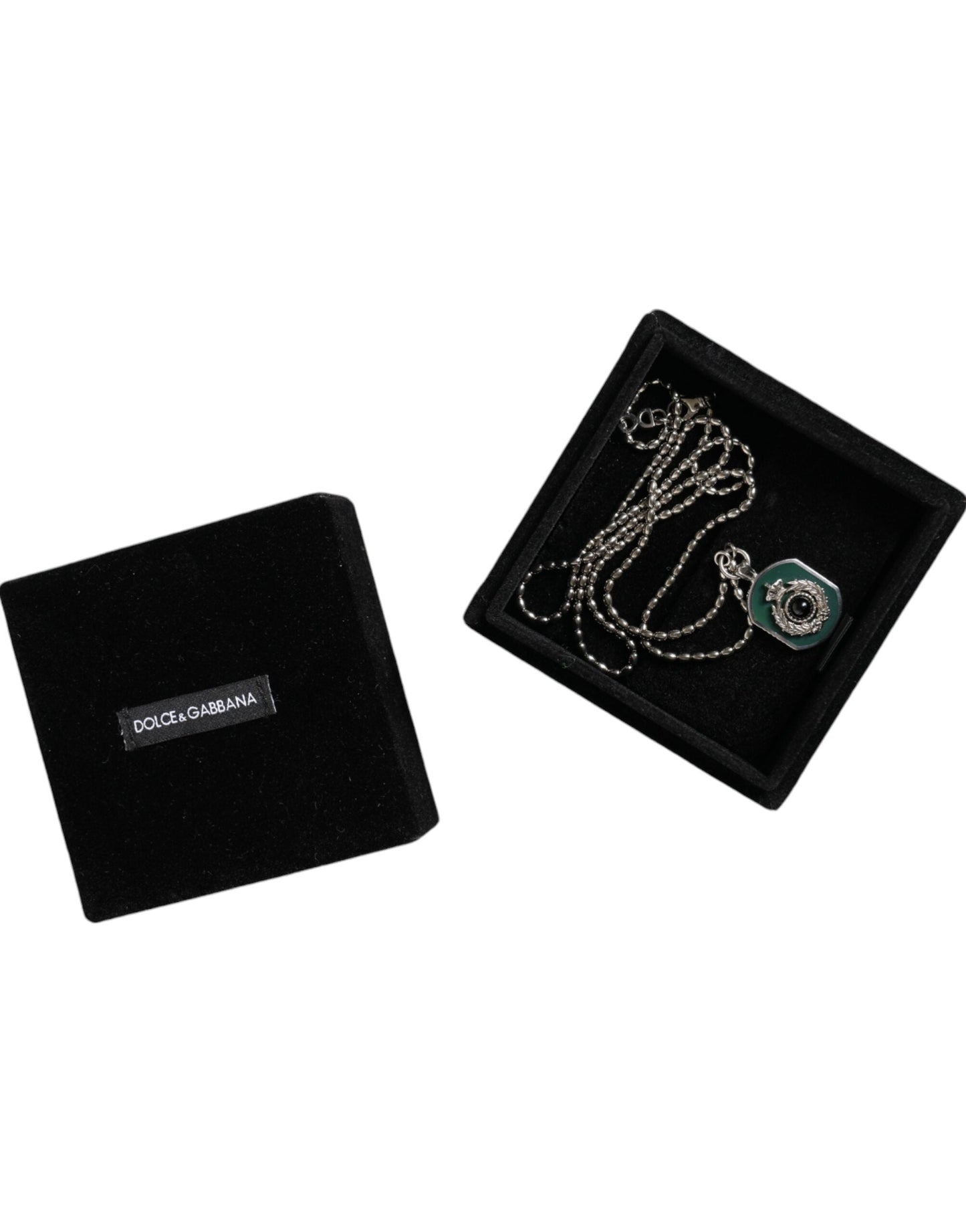 Dolce & Gabbana Sterling Silver 925 Chain Bar Gem Pendant Logo Men's Necklace
