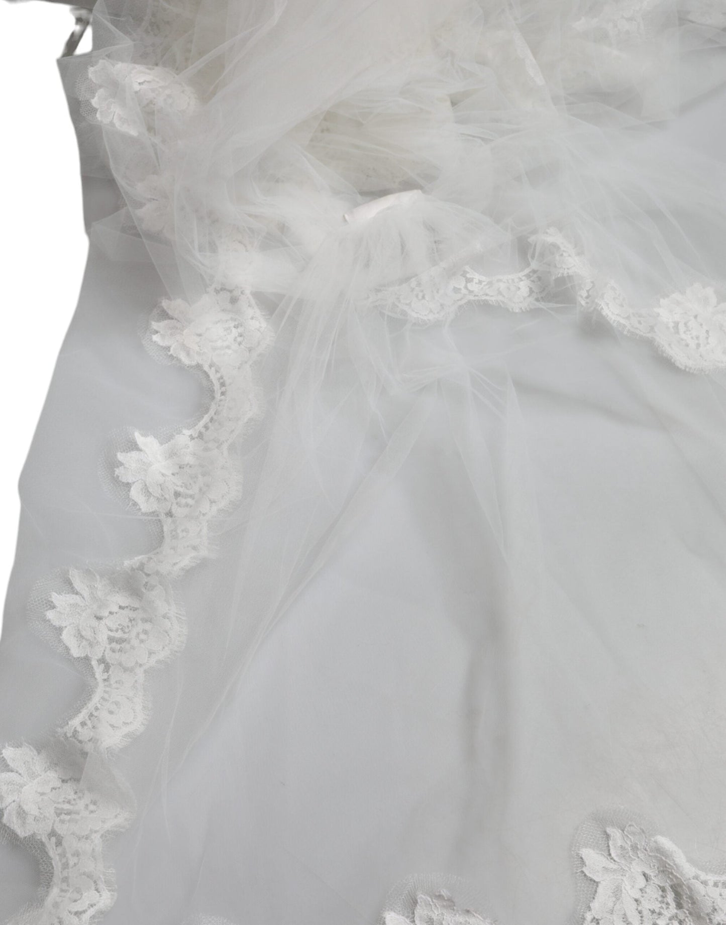 Dolce & Gabbana White Floral Lace Nylon Floor Length Wedding Women's Veil