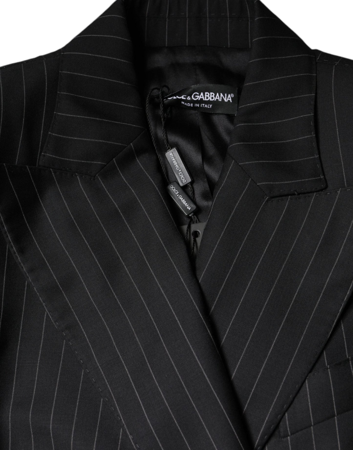 Dolce & Gabbana Black Striped Double Breasted Coat Women's Jacket