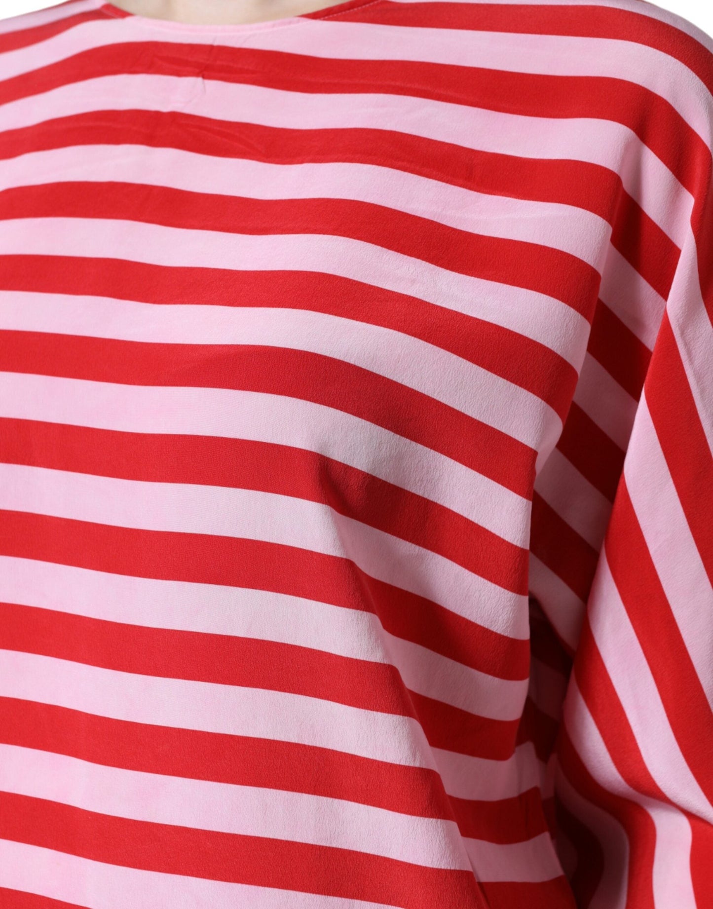 Dolce & Gabbana White Red Striped Silk Round Neck Women's T-shirt (Pre-Owned)