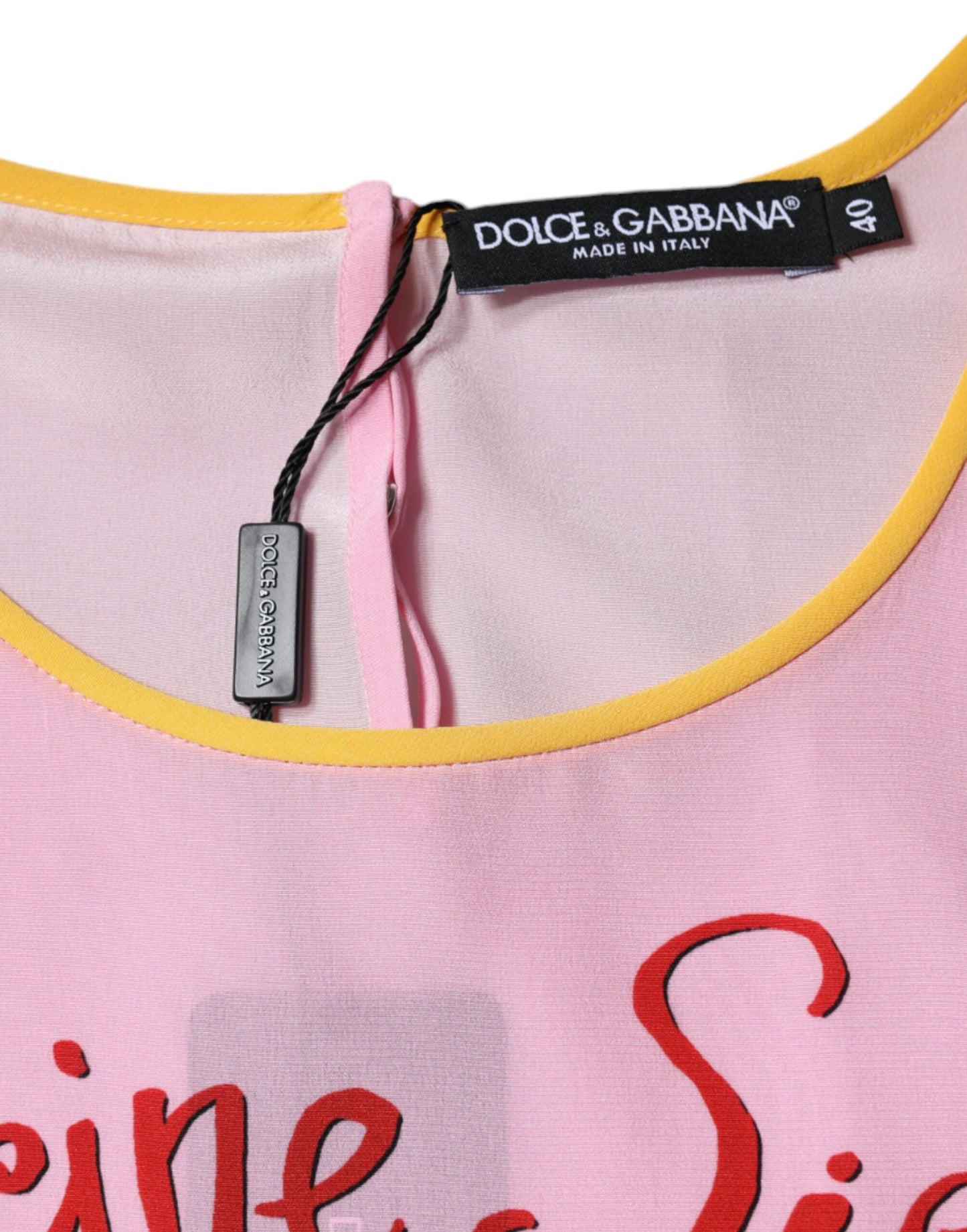Dolce & Gabbana Pink Silk Araneine Siciliana Print Short Sleeves Women's Top