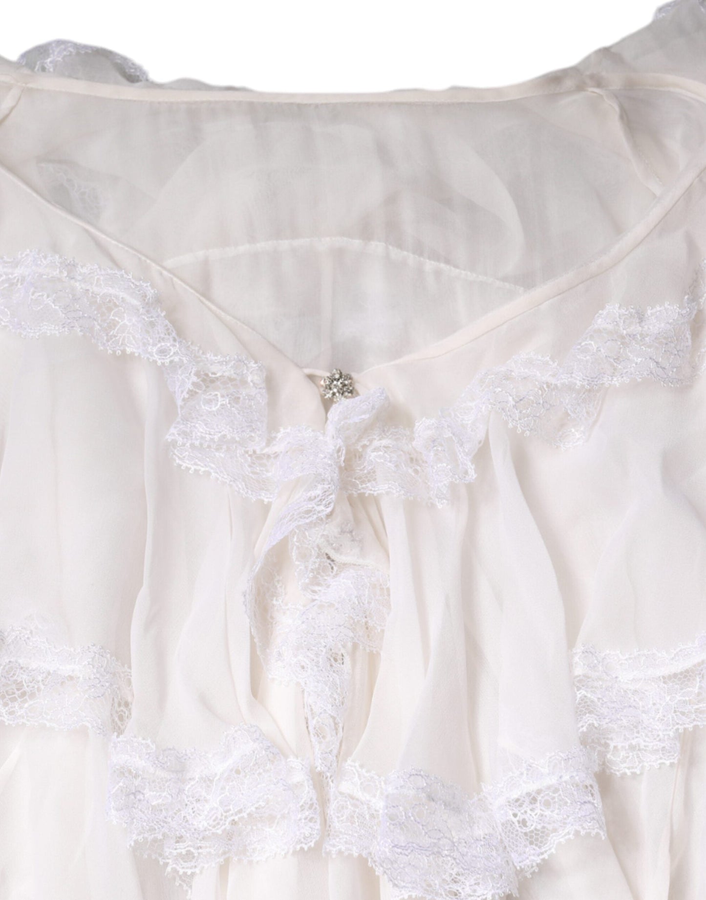 Dolce & Gabbana White Ruffles Lace Long Sleeve Blouse Women's Top