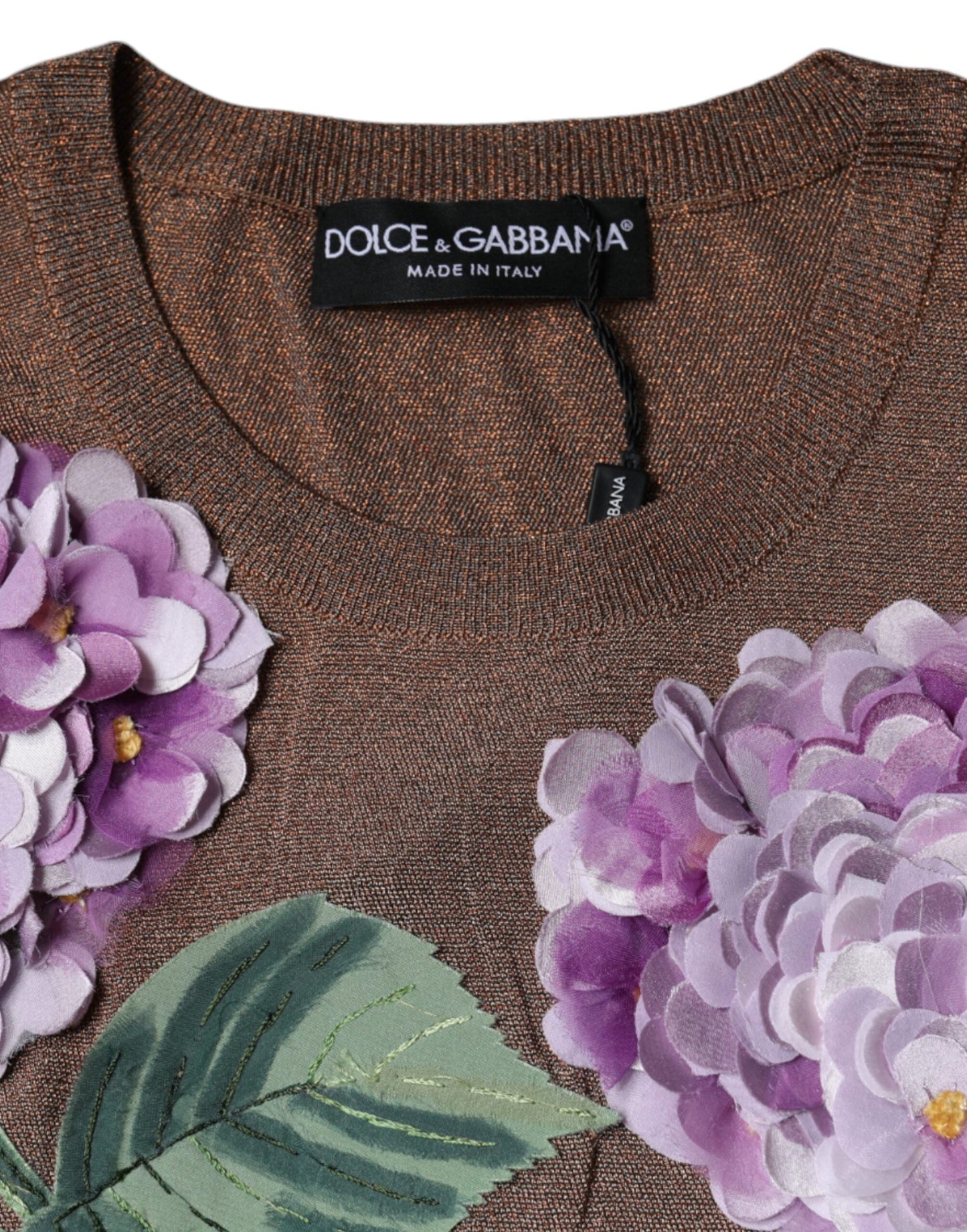 Dolce & Gabbana Brown Floral Applique Viscose Short Sleeve Women's Top (Pre-Owned)