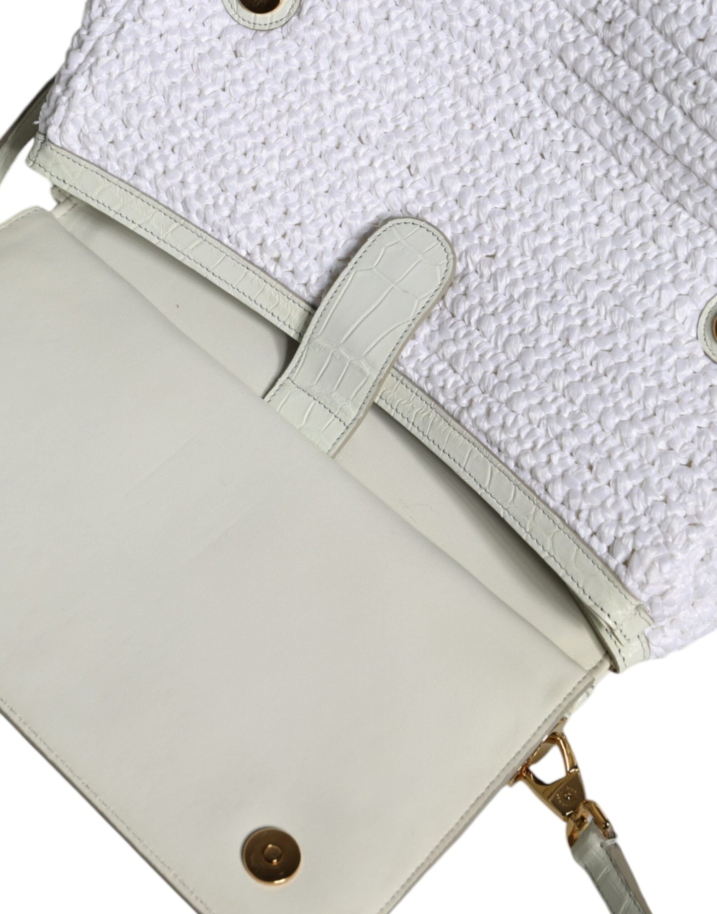 Dolce & Gabbana White Rafia Leather SICILY Crossbody Women's Bag