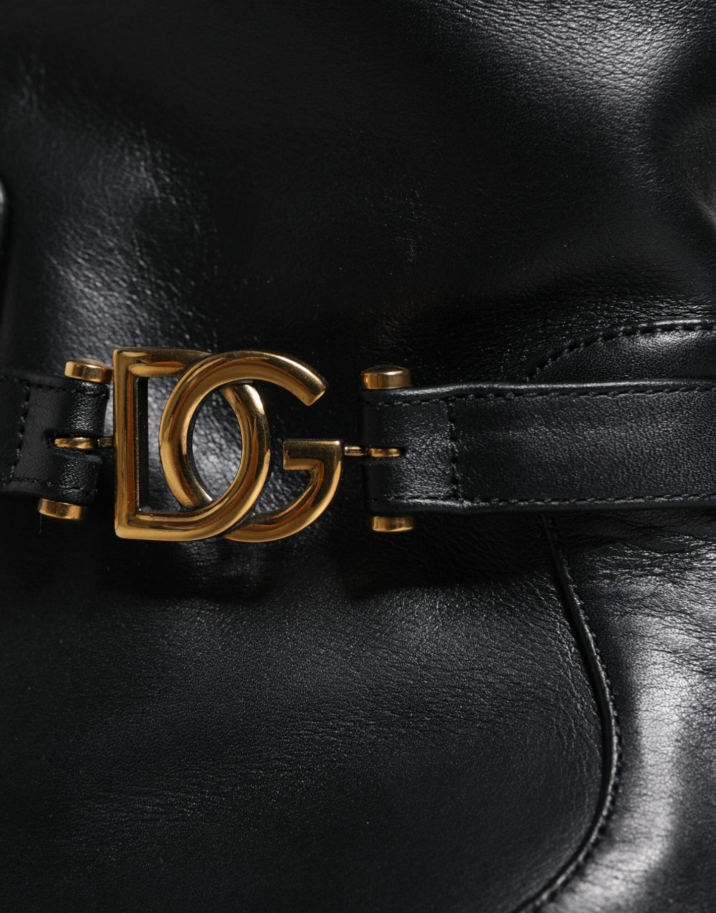 Dolce & Gabbana Black Leather Logo Mid Calf Boots Women's Shoes