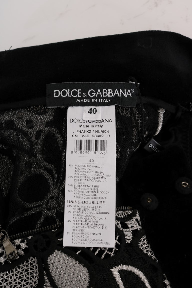 Dolce & Gabbana Floral Macram�� Lace Crystal Button Women's Skirt