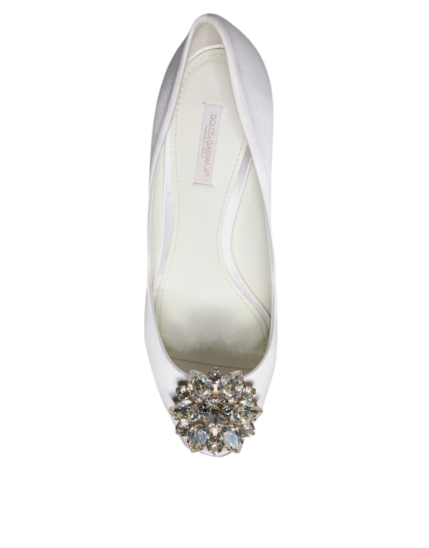 Dolce & Gabbana White Crystals Peep Toe Satin Pumps Women's Shoes (Pre-Owned)