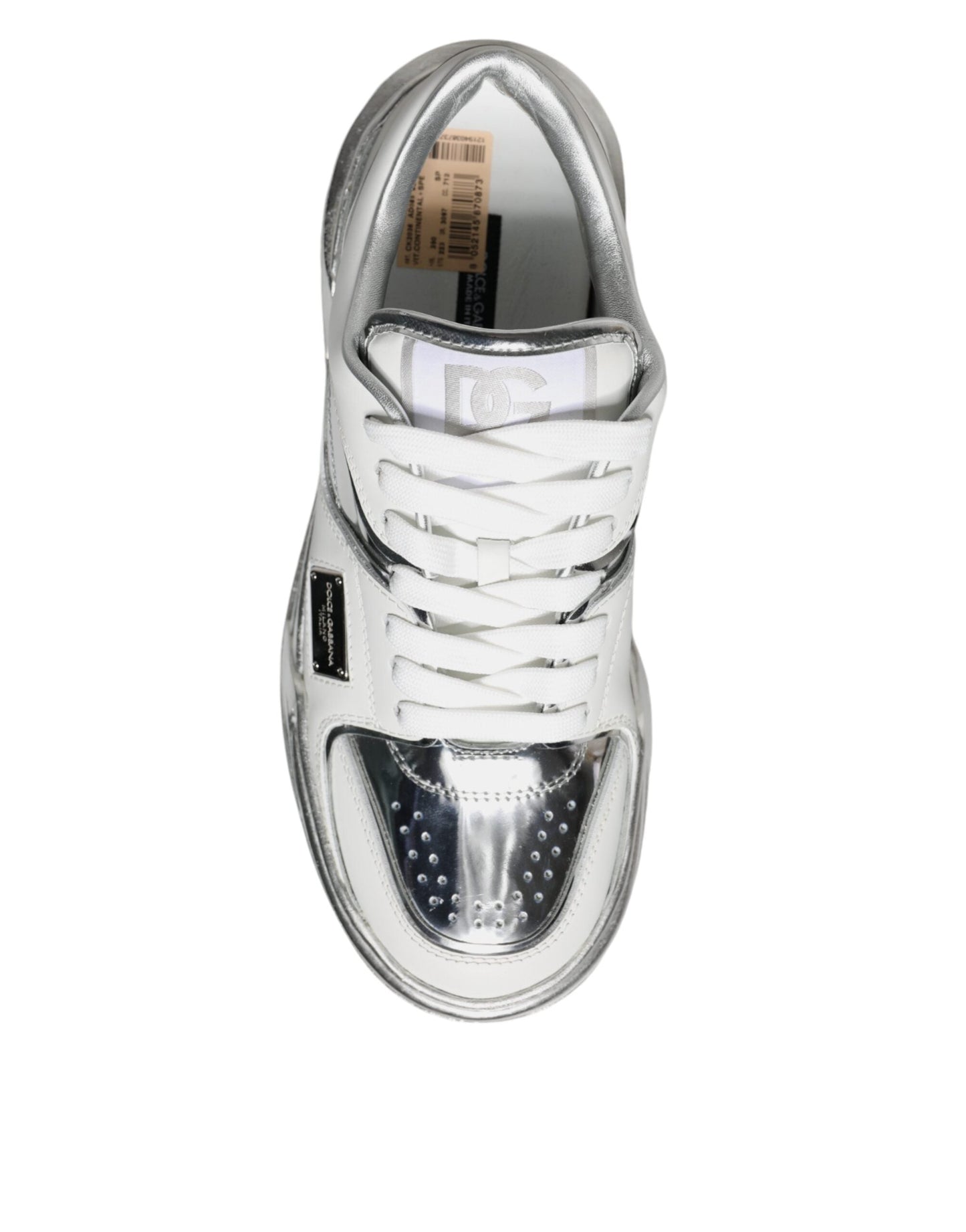 Dolce & Gabbana White Silver Leather Low Top Sneakers Women's Shoes