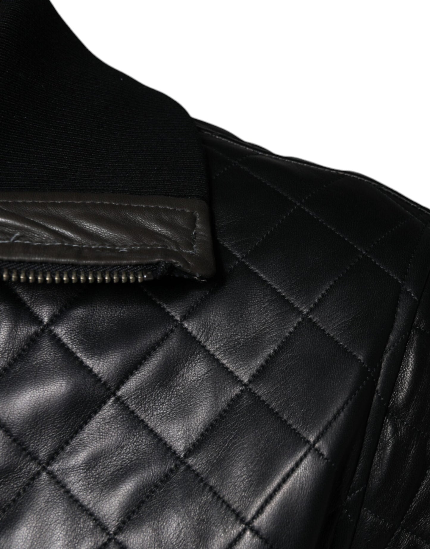 Dolce & Gabbana Black Calf Leather Quilted Full Zip Men's Jacket (Pre-Owned)