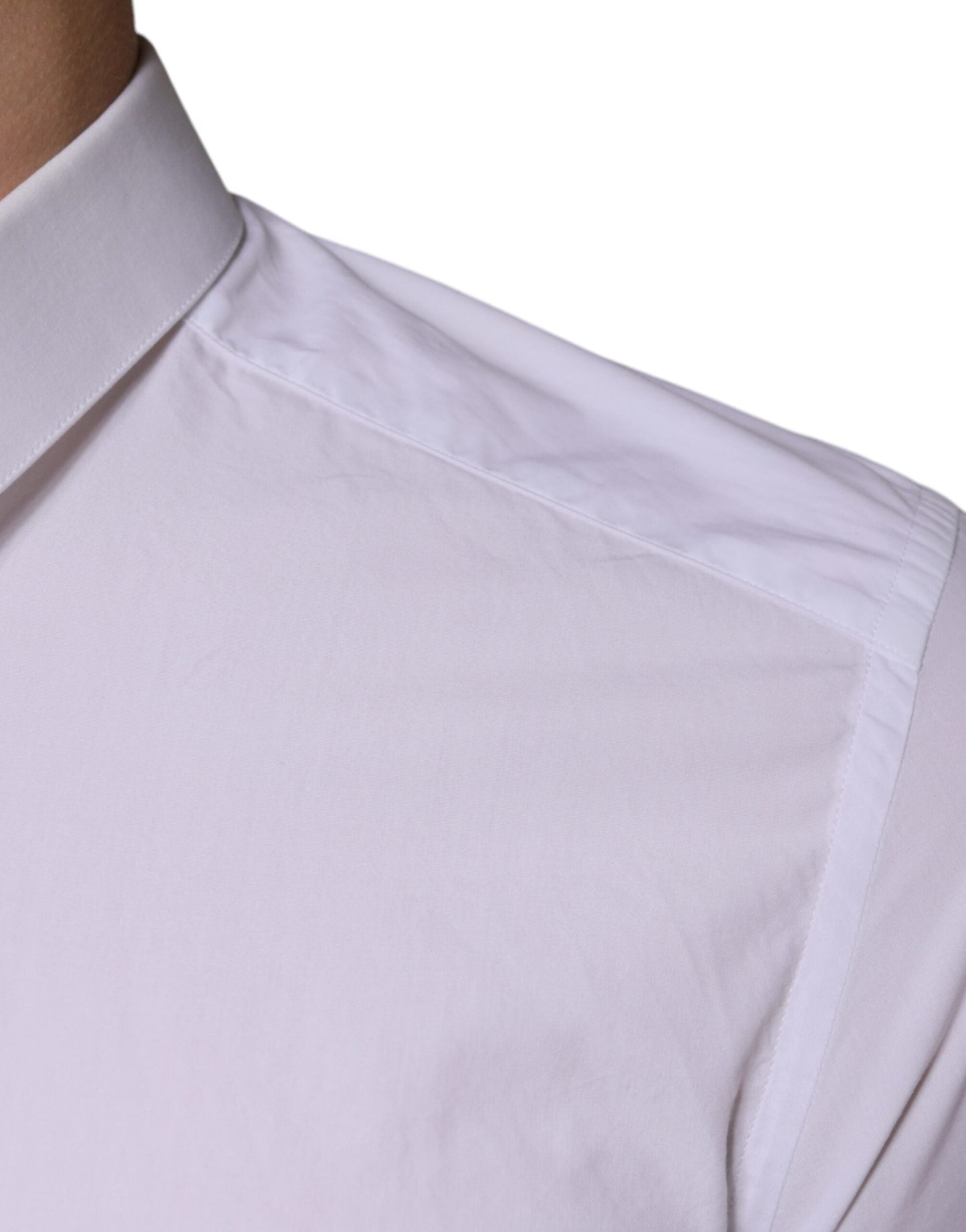Dolce & Gabbana White Cotton Dress GOLD Formal Collared Men's Shirt