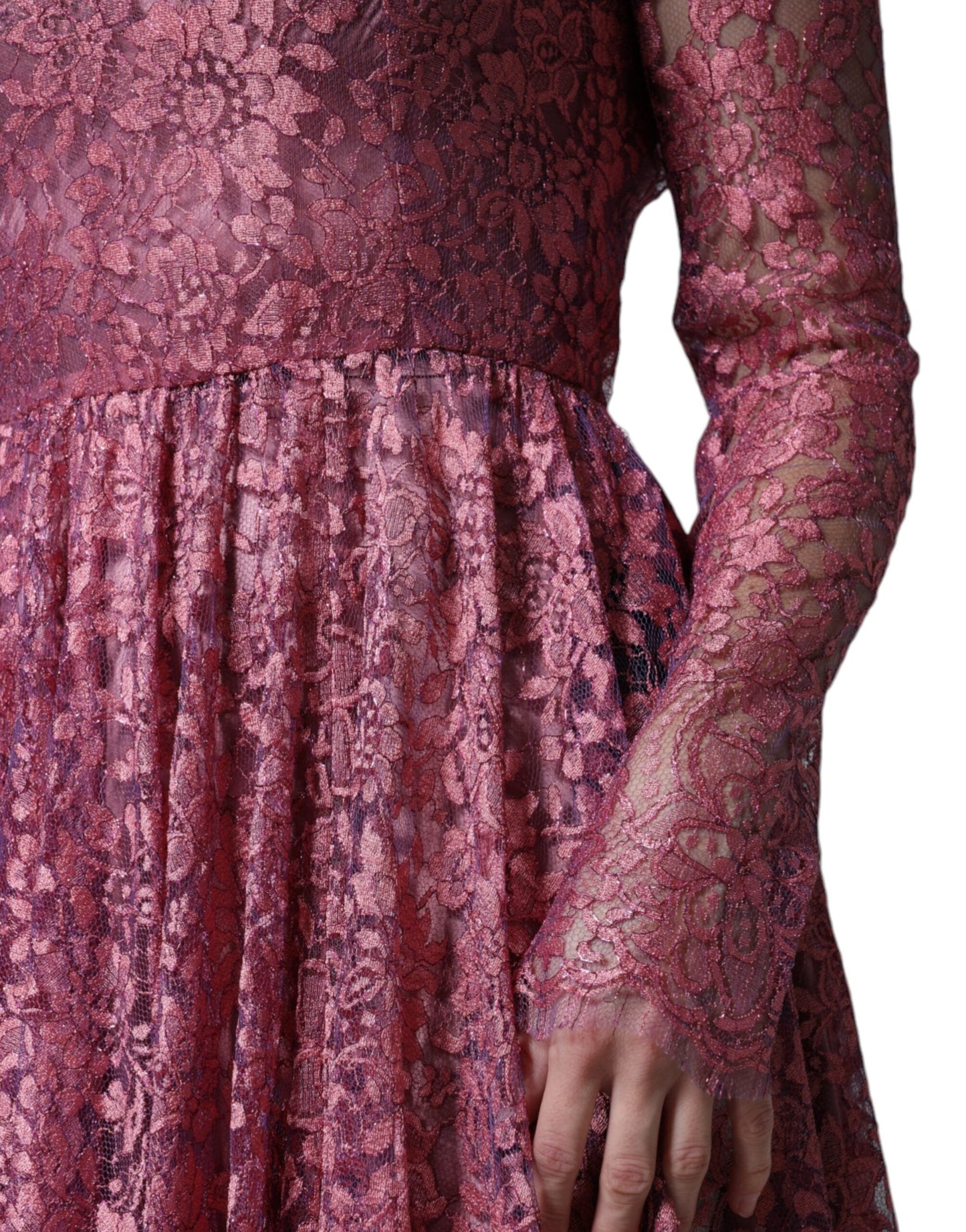 Dolce & Gabbana Fuchsia Floral Lace Long Sleeve Maxi Women's Dress (Pre-Owned)