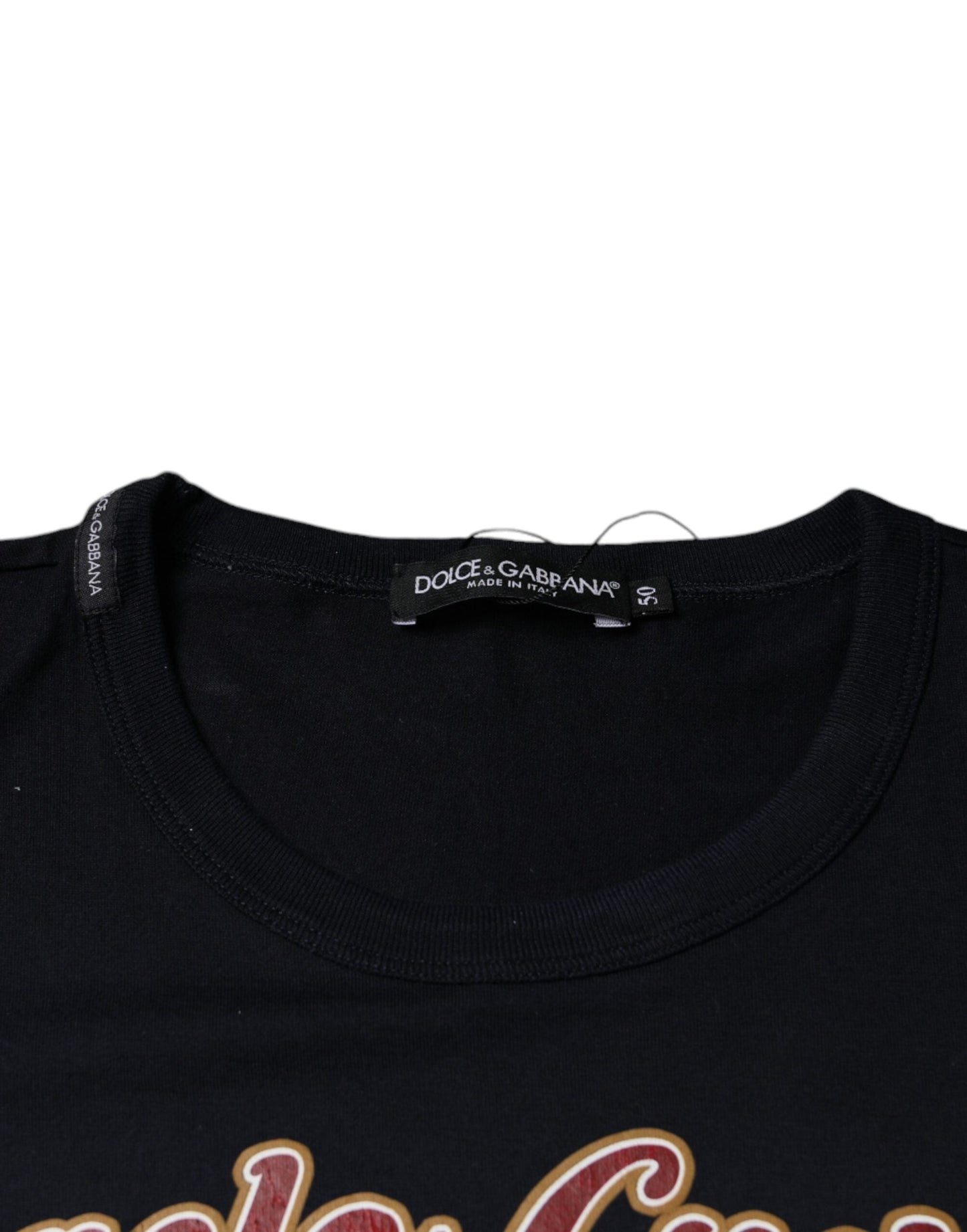 Dolce & Gabbana Black Graphic Print Cotton Crew Neck Men's T-shirt (Pre-Owned)