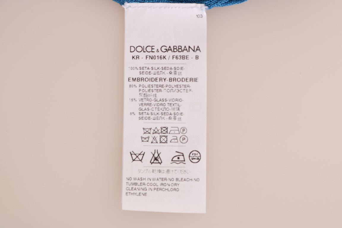 Dolce & Gabbana Blue Silk Love is Pullover Women's Sweater