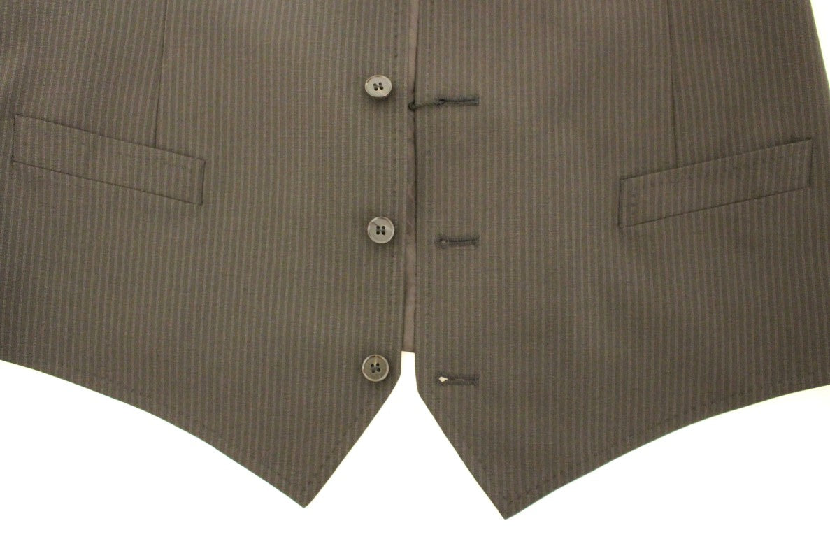 Dolce & Gabbana Brown Striped Stretch Dress Men's Vest