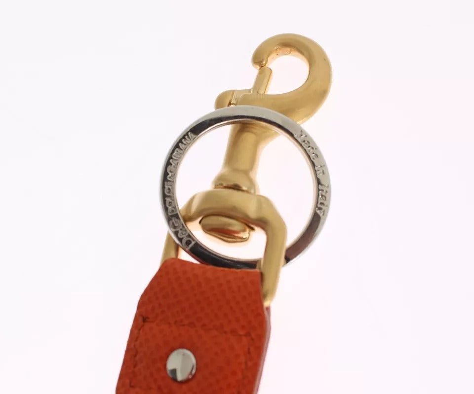 Dolce & Gabbana Brown Gold Raffia Leather Clasp Finder Chain Women's Keyring