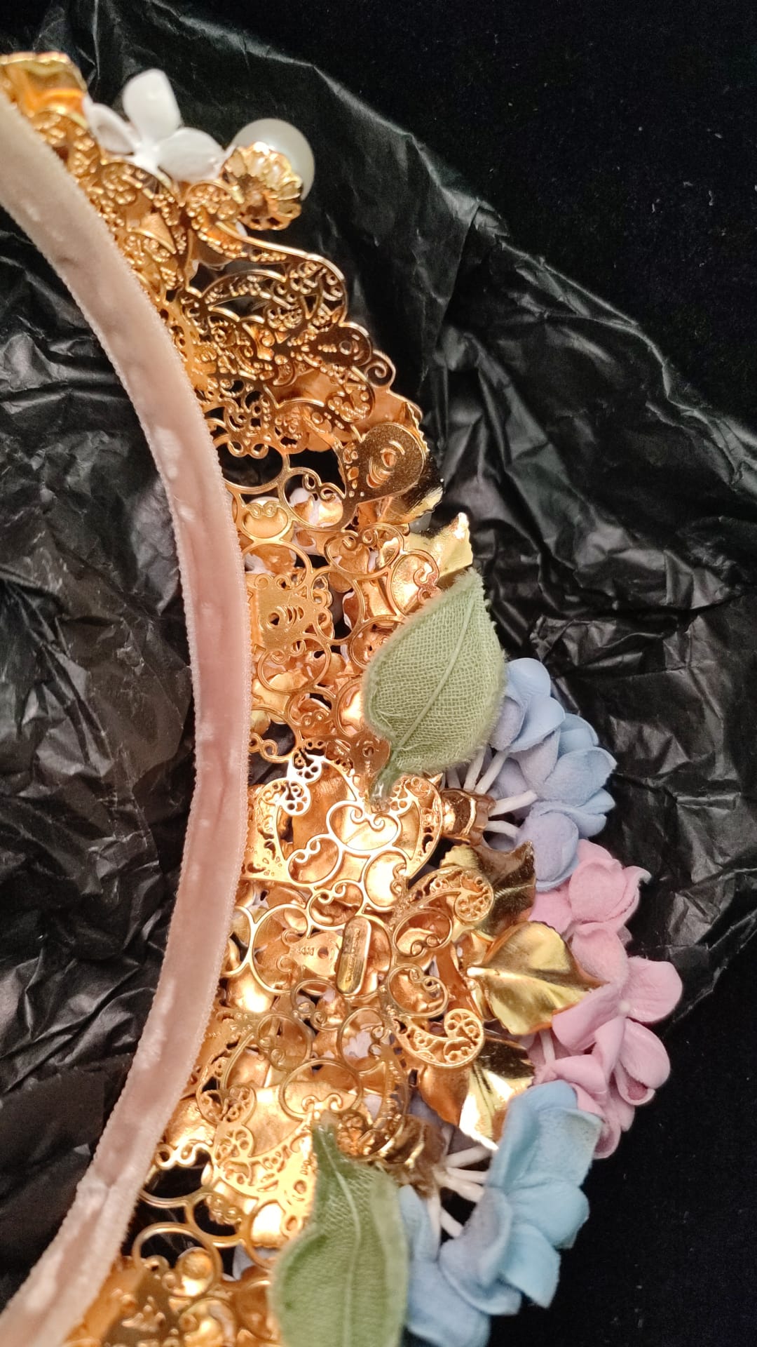 Dolce & Gabbana Gold Crystal Purple Hortensia Headband Crown Women's Diadem
