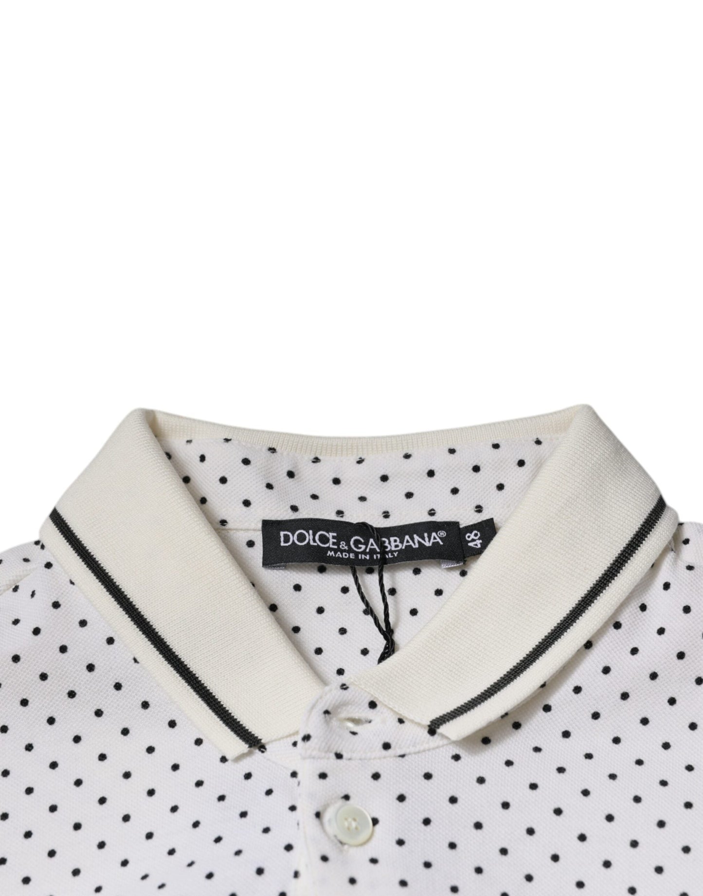 Dolce & Gabbana White Polka Dot Cotton Collared Polo Men's T-shirt