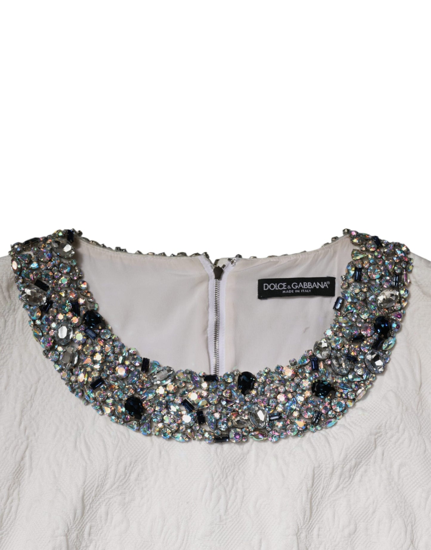 Dolce & Gabbana White Crystal Embellished Jacquard Brocade Mini Women's Dress (Pre-Owned)