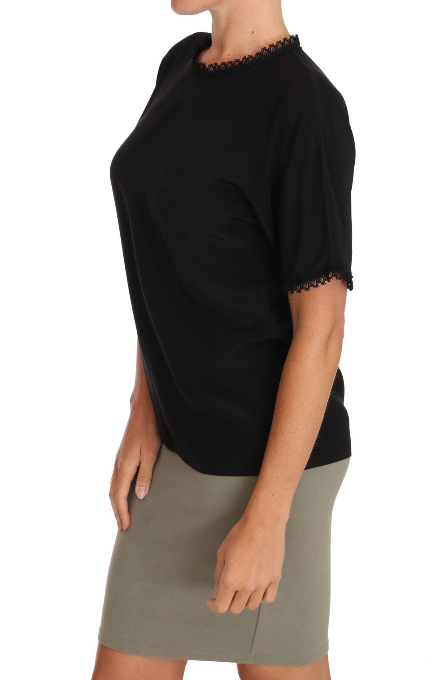 Dolce & Gabbana Black Silk Lace Top Blouse Women's T-Shirt