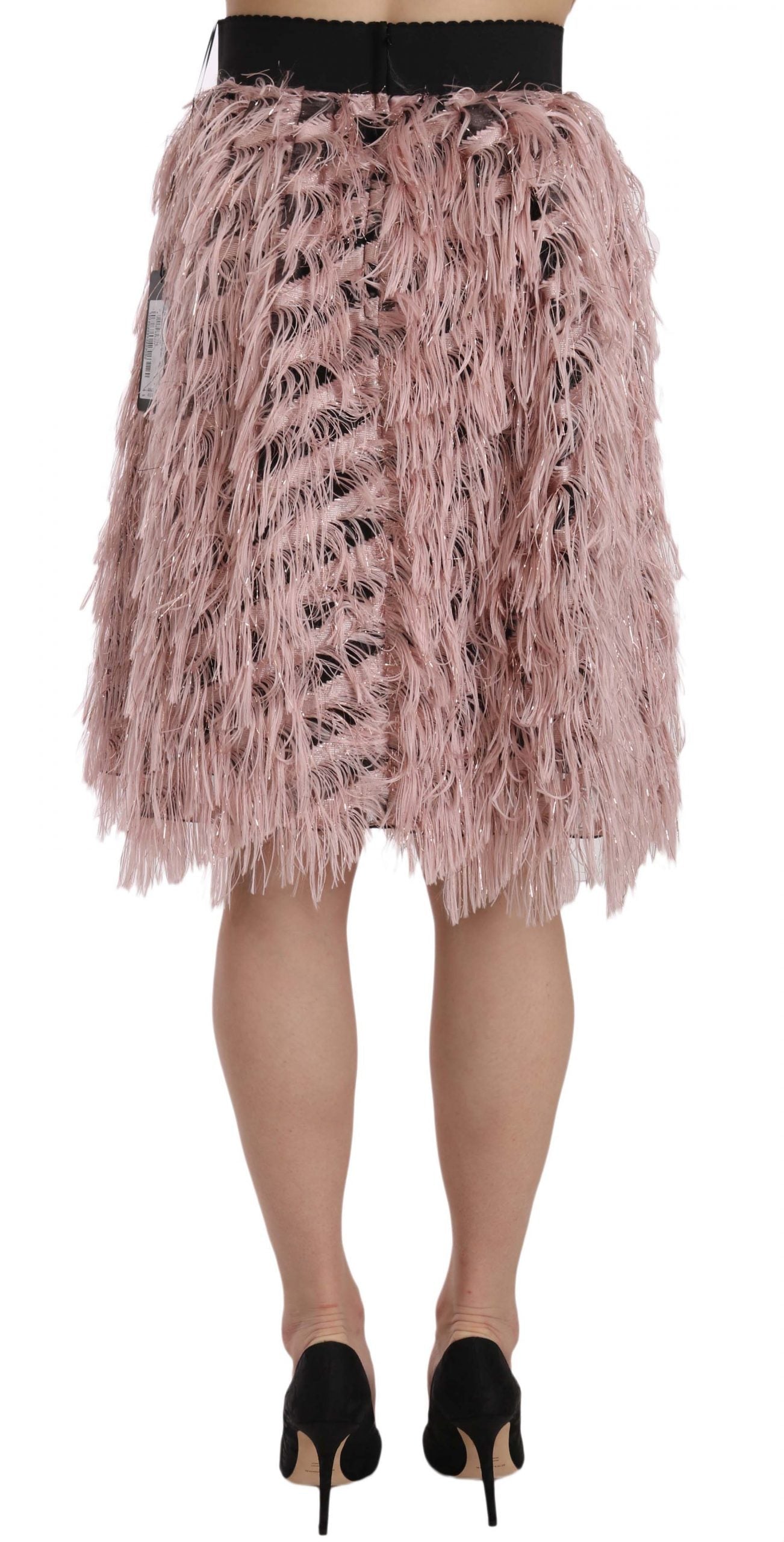 Dolce & Gabbana Pink Gold Fringe Metallic Pencil A-line Women's Skirt