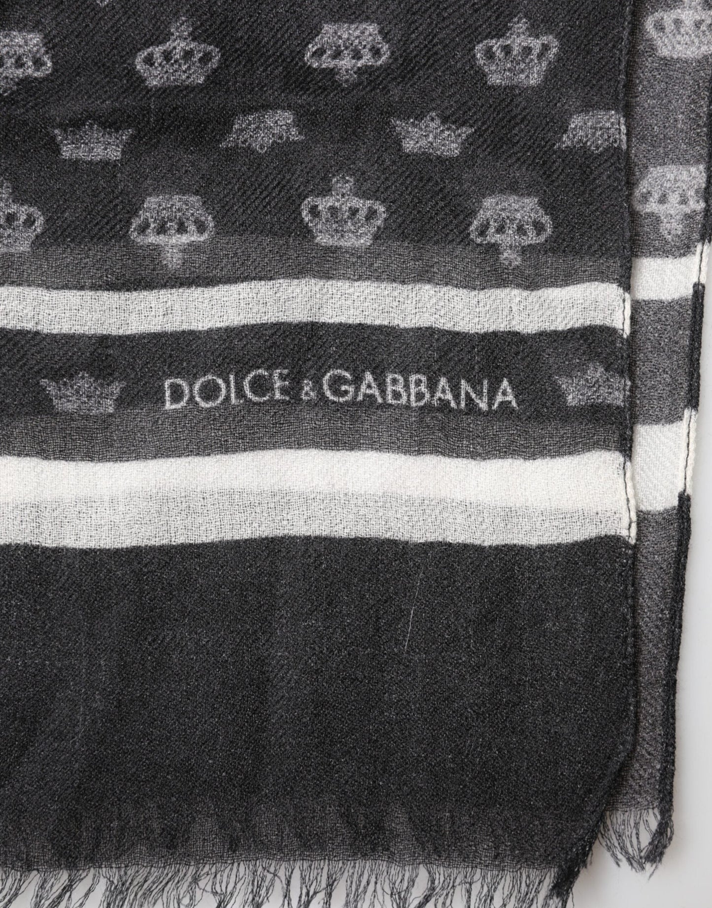 Dolce & Gabbana Black Crown Cashmere Neck Wrap Shawl Men's Scarf