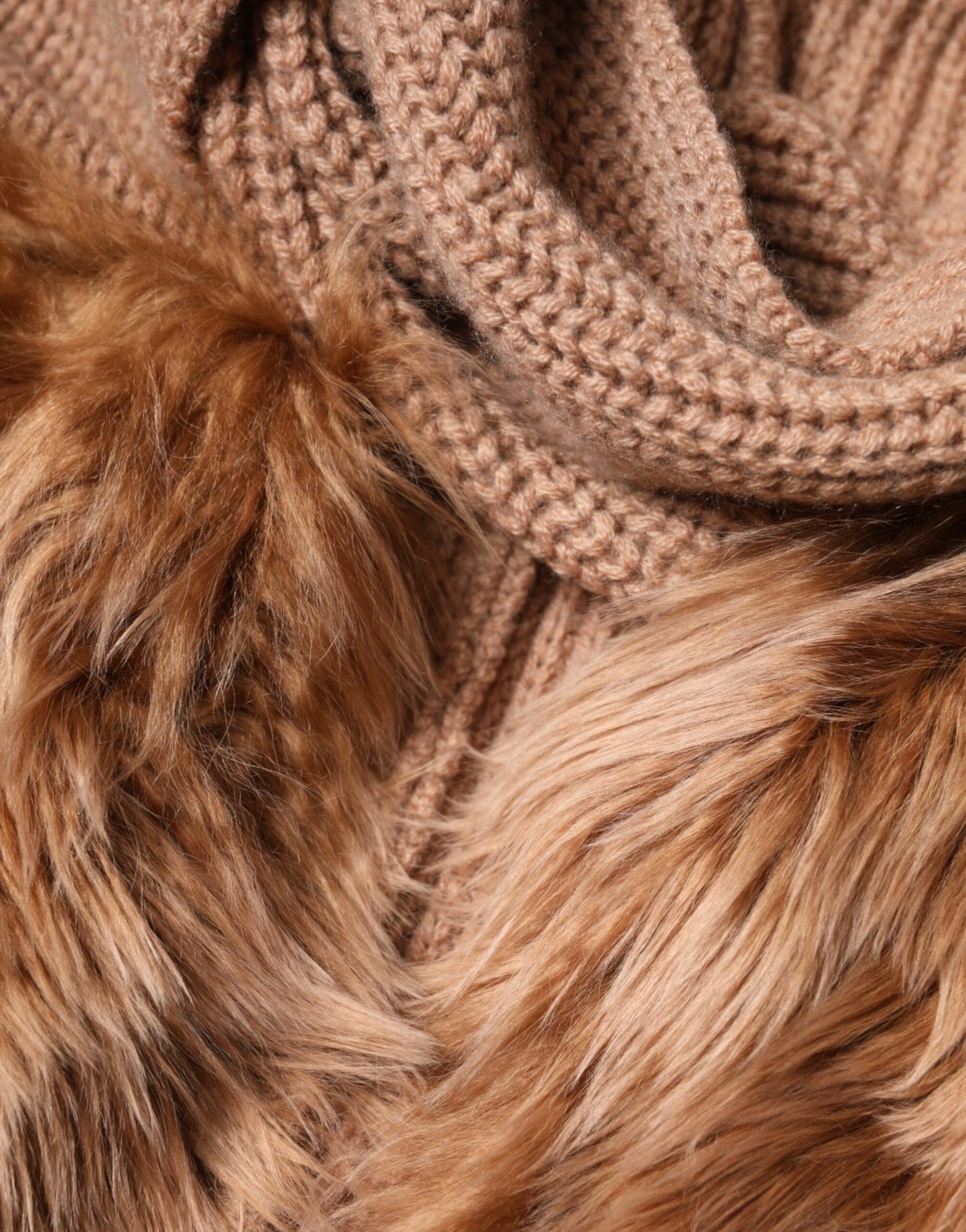 Dolce & Gabbana Brown Cashmere Knitted Fur Shawl Women's Scarf