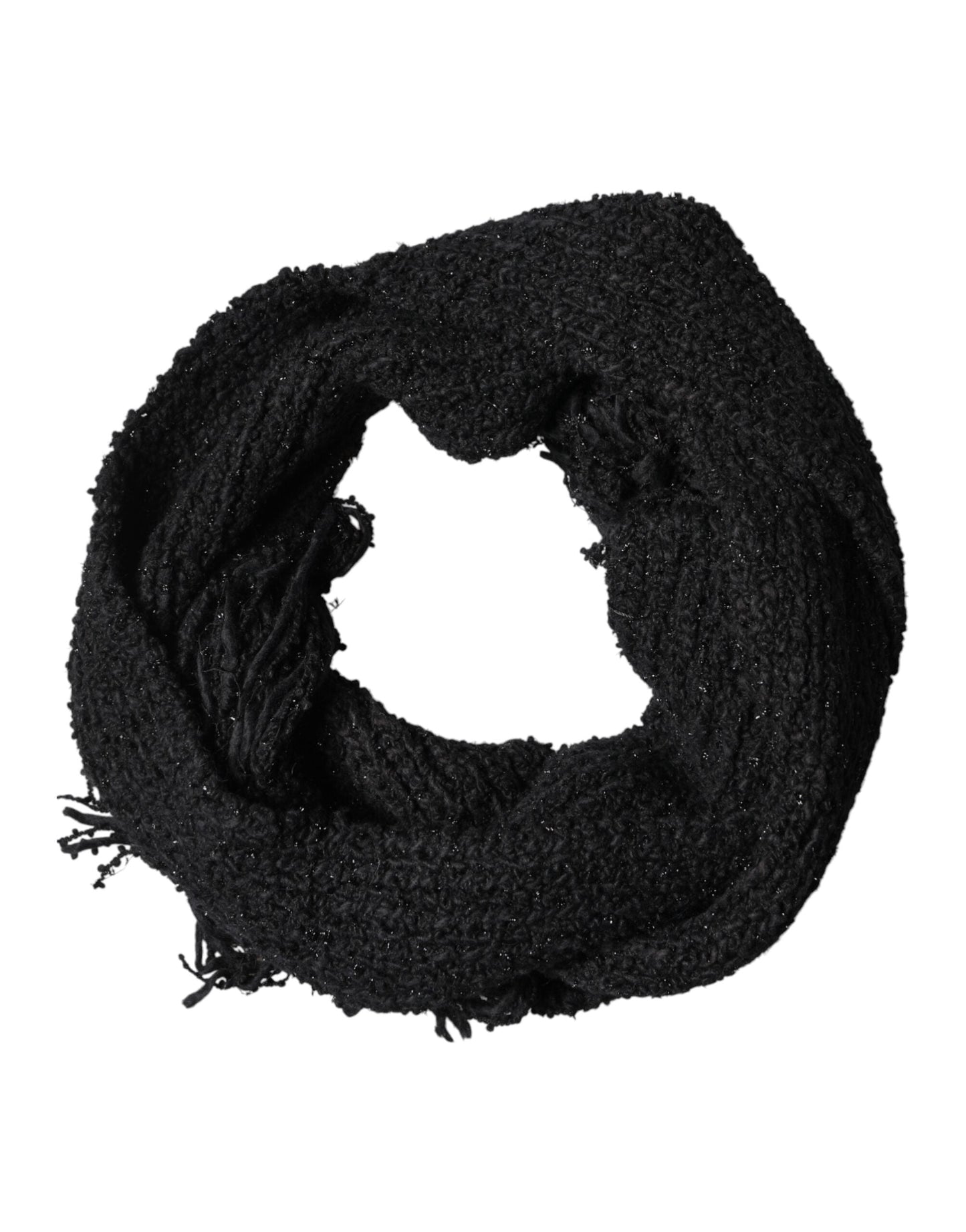 Dolce & Gabbana Black Cashmere Knit Shawl Fringes Women's Scarf