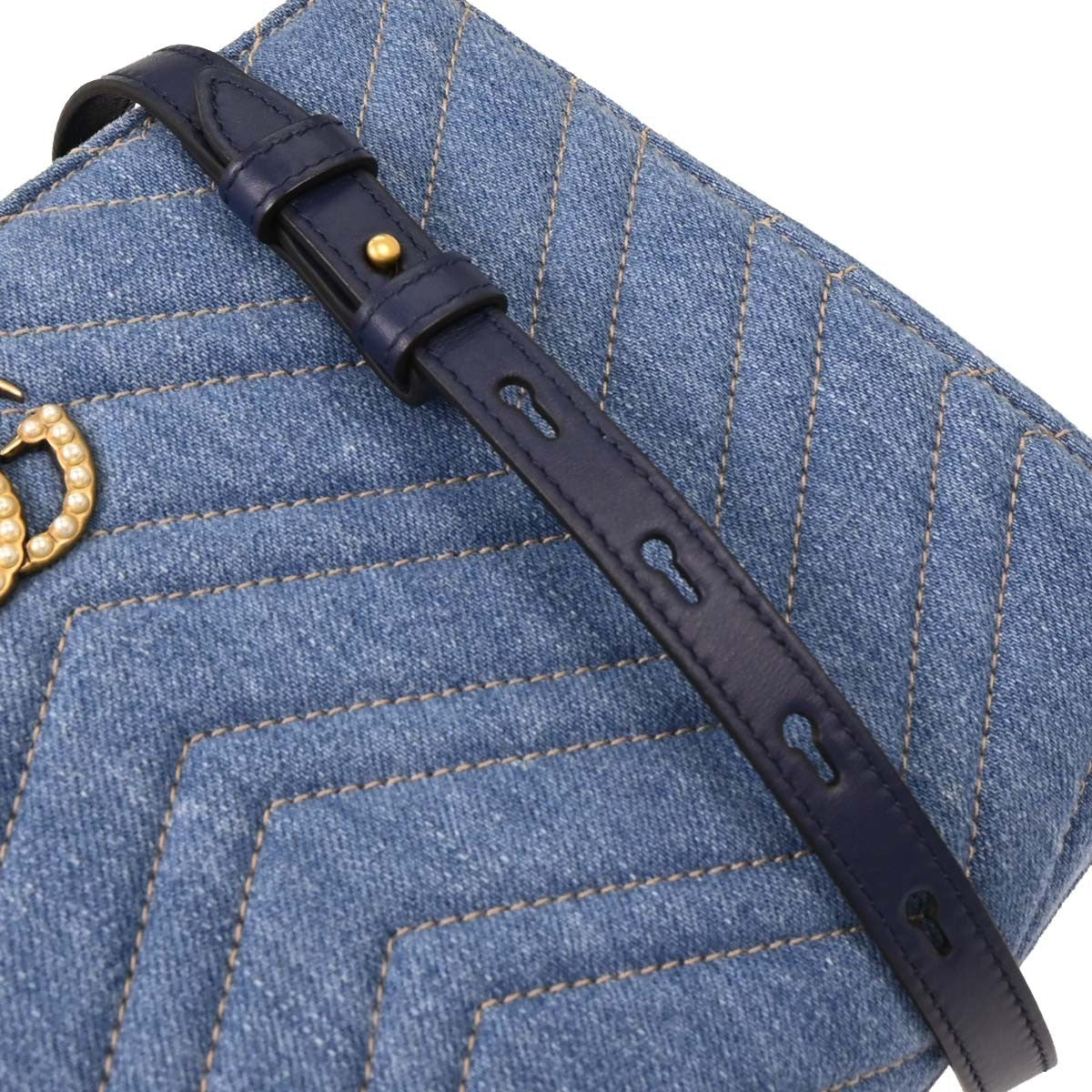 Gucci Pearly Gg Marmont Tote Matelasse Denim Blue Denim_Jeans Tote Bag Bag (Pre-Owned)