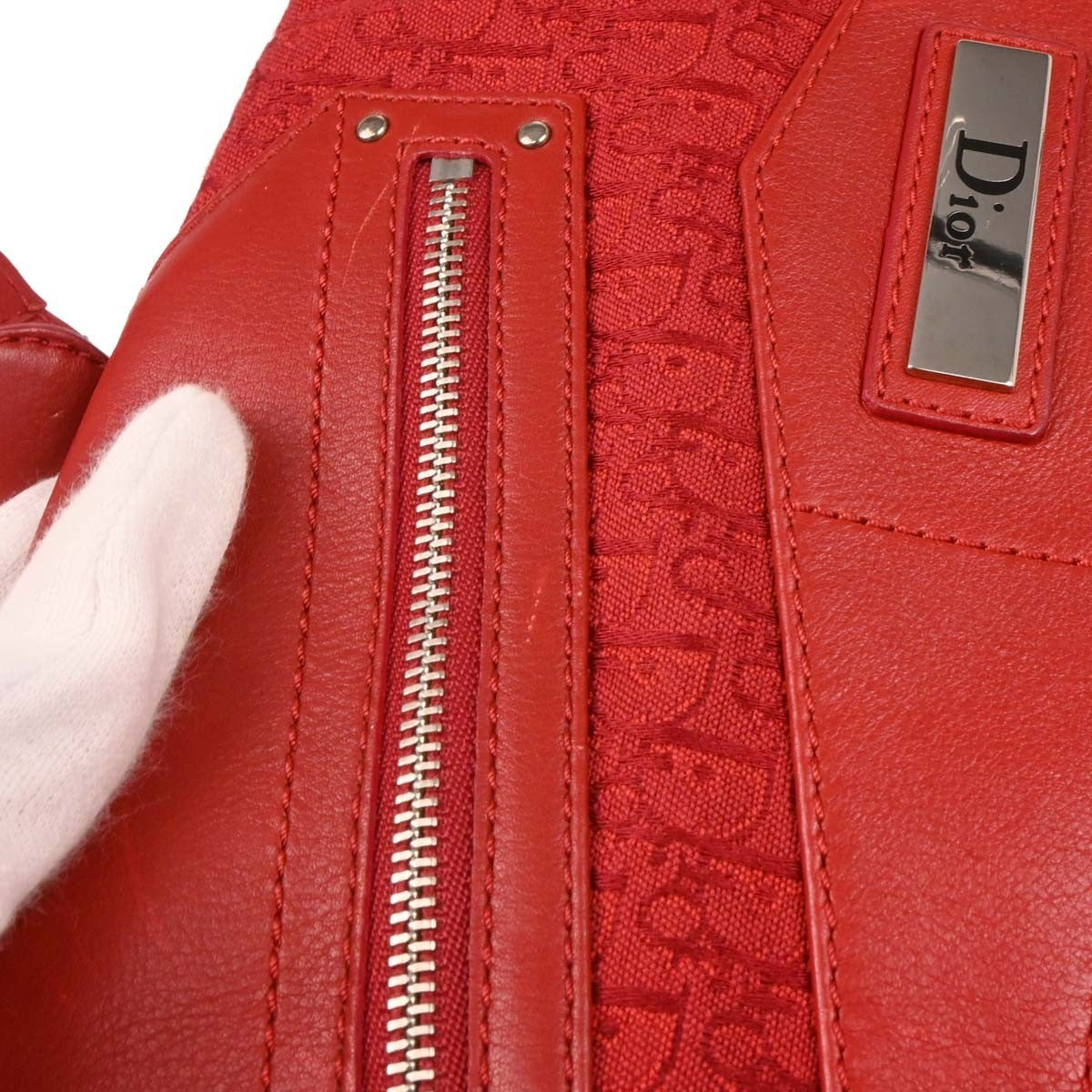 Christian Dior Trotter Shoulder Bag Canvas Red Canvas Shoulder Bag Bag (Pre-Owned)