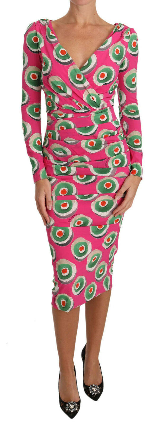 Dolce & Gabbana Pink Silk Cup Cake Sheath Stretch  Women's Dress
