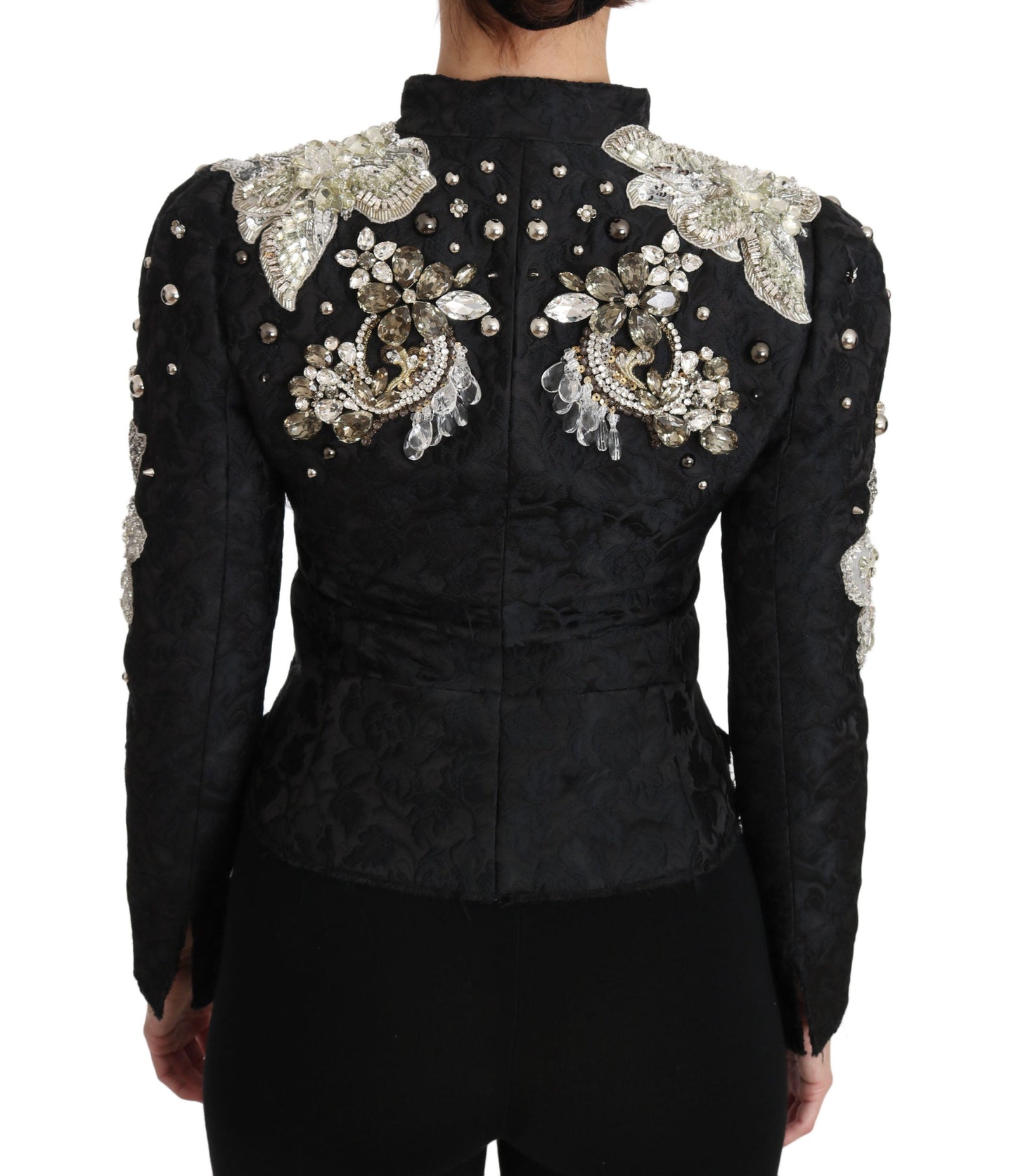 Dolce & Gabbana Black Jacquard Crystal Floral Women's Jacket