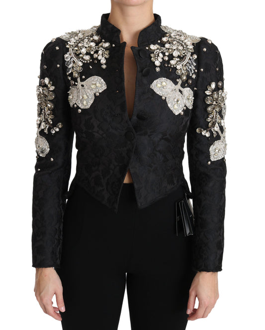 Dolce & Gabbana Black Jacquard Crystal Floral Women's Jacket