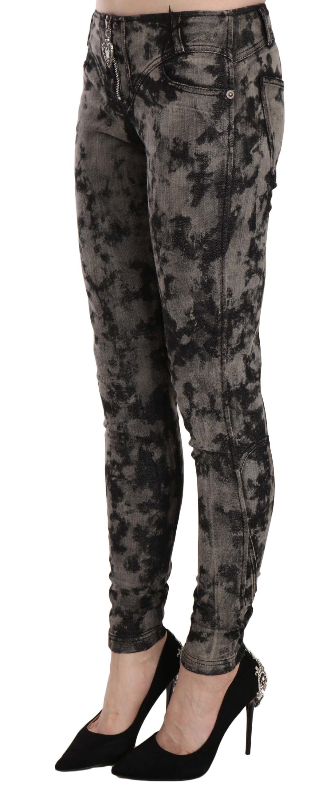 Just Cavalli Black Gray Faded Low Waist Skinny Denim Trousers Women's Jeans