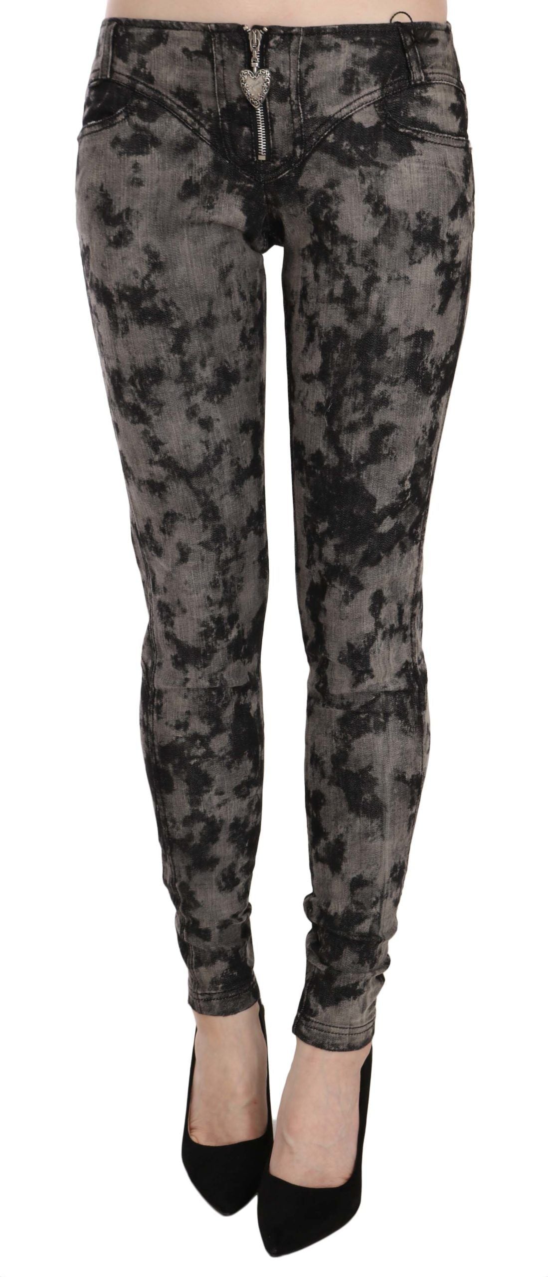 Just Cavalli Black Gray Faded Low Waist Skinny Denim Trousers Women's Jeans